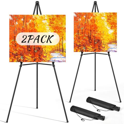 Easel Stand for Sign Portable,66 Art Easel Stand for Painting, Adjustable Metal Easels for Display,Wedding Signs, Posters-Black(2 Pack)