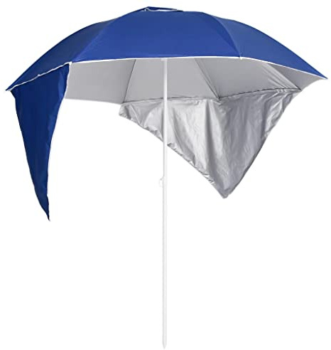 HaoChrymec Strandschirm mit Seitenteilen, UV-Schutz, Wasserfest, 215 cm Bogenlänge, für Strand und Terrasse, Sonnenschirm für Camping, Blau, 190 x 202/218 cm
