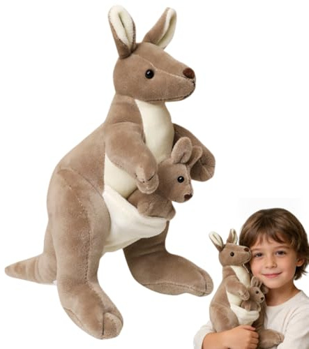 Xiyocadt Känguru Kuscheltier, Känguru Plüschtier, Känguru Stofftier, Kuscheltier Mit Baby Im Bauch, Stuffed Animals für Kinder Kuscheln, Spielen und Schlafen (35CM)