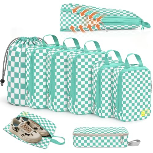 VnioLife Packing Cubes Compression 8 Stück, Koffer Organizer Kompression, Packwürfel Packtaschen Wasserdichte, Packing Cubes Backpack für Reisen und Urlaub, Reise Organizer Set