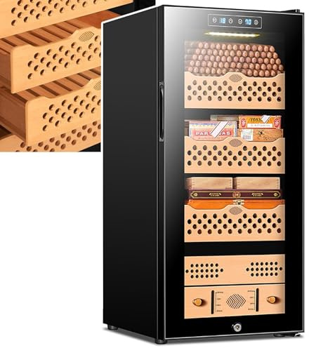 Elektrischer Humidor mit Zedernholzfutter, intelligente Temperaturregelung 16-22°C, einstellbare Luftfeuchtigkeit 60-80%, LED-Licht, große Kapazität für Männer