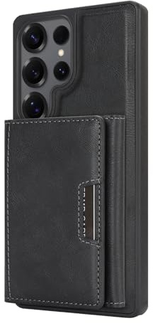 YNlinuofg 2-in-1 Magnetic Wallet Case for Samsung Galaxy S24 Ultra (Black) | With Detachable Magnetic Wallet Card Holder Supports Magnetic Wireless Charging Premium PU Leather Bracket Function