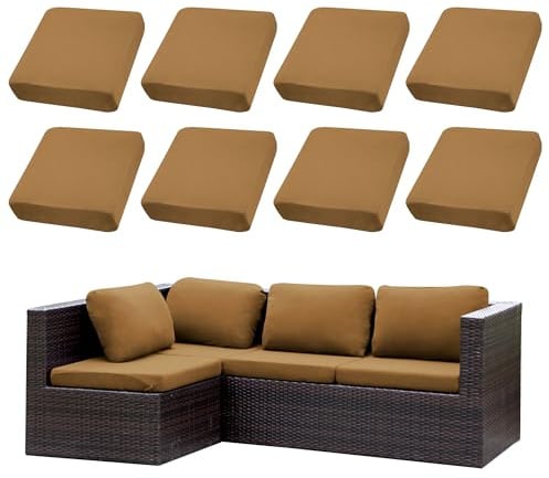 SUKAIKEQA Patio-Kissenbezüge | Outdoor-Sofabezüge | Stretch-Sofakissenbezüge | Sofabezüge | Abnehmbar und maschinenwaschbar. (8, Kamelbraun)