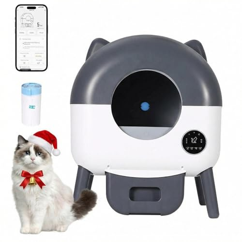 Automatische selbstreinigende Katzentoilette mit 76 L Trommel, 13 L Abfallbehälter, App-Steuerung per 2,4-GHz-WLAN, 3-Fach-Sicherheitssystem, für mehrere Katzen