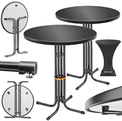 KESSER® Stehtisch klappbar 2er Set Ø70cm rund, Gastro Bistrotisch Hochtisch Cocktail Stehtisch + Husse, Klapptisch Partytisch für Garten/Balkon/Events/Gastronomie, wetterfest, In- & Outdoor, Schwarz