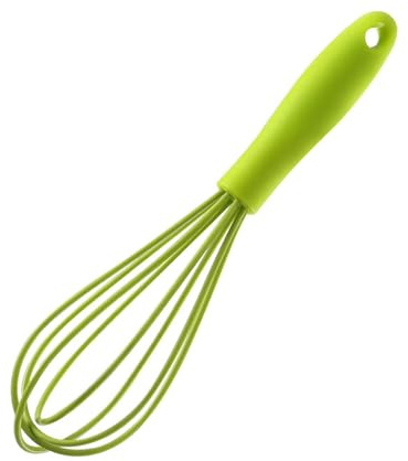 Silicone Egg Beater Manual Egg Whisk with Non-Slip Handle Handheld Silicone-Coated Wire Balloon Whisks for Blending Cooking Stirring, Yellow Green