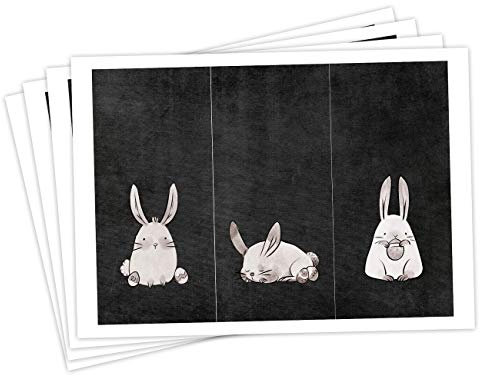 Papierdrachen 12 Oster Aufkleber zum Basteln und Dekorieren - Motiv weiße Osterhasen auf schwarzer Tafelfolie (rechteckig) - Sticker Nr 14 - Ostern 2023