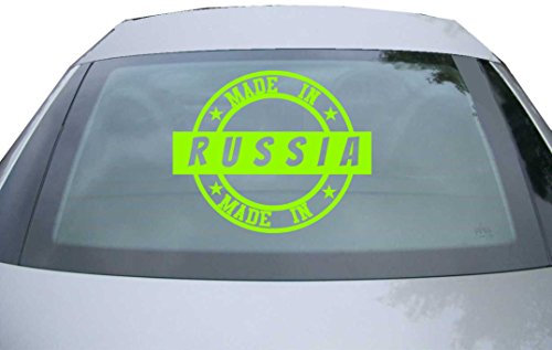 Indigos UG Auto Aufkleber Made in Russia neongrün - 600x490 mm - selbstklebender Sticker für Auto, Fenster, Bus oder LKW - Tuning