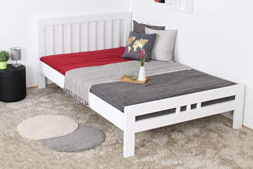 Easy Premium Line Doppelbett K8 in Überlänge 140 x 220 cm, Buche Vollholz massiv weiß lackiert