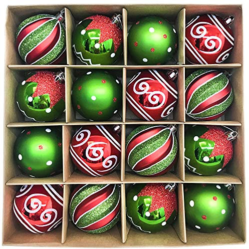 Victor's Workshop Weihnachtskugeln 16tlg. 8cm Plastik Christbaumkugeln Set Christbaumschmuck für Weihnachtsbaum Dekoration Weihnachtsdeko Hausdeko Elfen Thema Rot Grün Weiß(L)