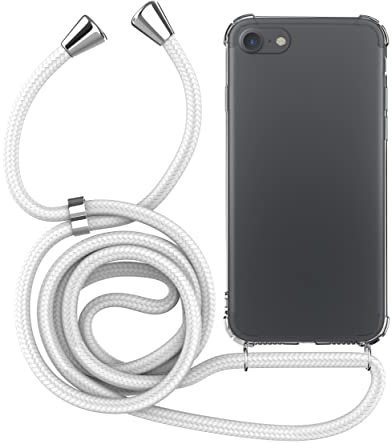 MyGadget Strap Case for Apple iPhone 7 | 8 | SE 2020 | 2022 - Crossbody Phone Cover - TPU Silicone Case with Neck Holder - Cord Lanyard Carrier with Rope in White