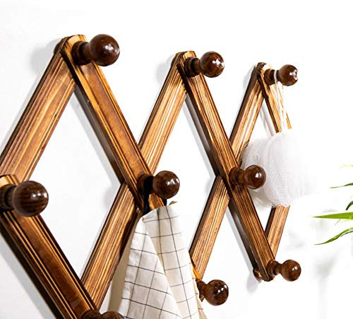 Porte-manteau mural en bois extensible en accordéon avec 10 crochets pour couloir, salle de bain, salon, cuisine