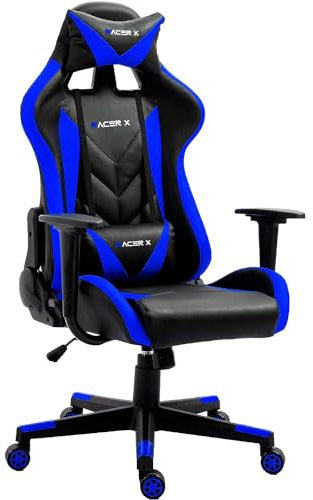 Silla Gaming Racer X Ergonómica Racing Sillón Gamer Profesional Videojuegos,Ordenador, Oficina, Escritorio. Reposabrazos. Cojín Lumbar y Reposacabezas. Giratoria, Regulable en Altura y reclinable.