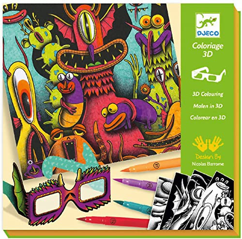DJECO Coffret coloriage 3D - Monstres drôles - 12 pcs