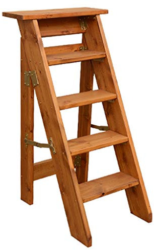 XWZJY Haushalt Kleine Holzleiter Klappstuhl Hocker Multifunktion Innen Trittleiter mit 5 Schritt Breites Pedal rutschfest, Leichte Gartengeräte, 150kg Kapazität