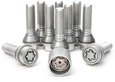 H&R Radschrauben Satz Kegelbund mit bewegliche Kegelbund M14x1.25 - Länge 43mm - 10 Stück (z.B. kompatibel mit BMW) - inkl. Felgenschloss