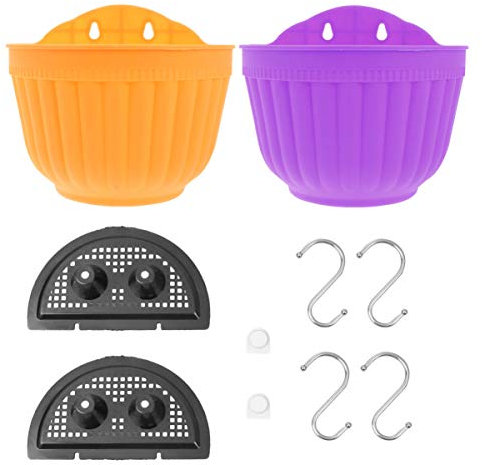 ULTECHNOVO 2Pcs Hanging Planters, Outdoor Hanging Basket, Plastic Flower Pot Plants Holder Hanger, Wall Mounted Planters with Drainage and Hook for Garden Balcony Fence Patio (Purple, Orange)