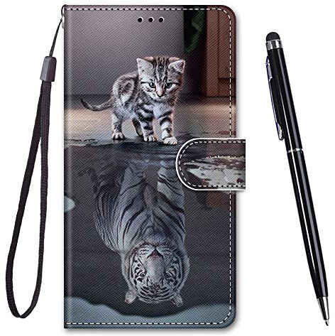 TOUCASA Handyhülle für Huawei Mate 10 Lite,Premium Brieftasche PU Leder Flip [Kreativ Gemalt] Stoßfeste Case Handytasche Klapphülle für Huawei Mate 10 Lite (Katzentiger)