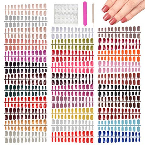 EBANKU 768 Pièces 12 Set d’Appuyez sur Ongles Longs Faux Ongles de Stiletto Faux Ongles à Couverture Complète de Couleur Unie Kit d’Ongles Artificiels, 32 Couleurs