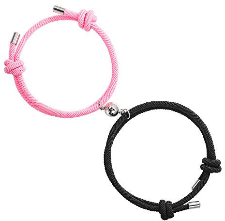 BUREI Pärchen Armband Magnetische Gegenseitige Anziehung Magnet Armband Pärchen Freundschaftsarmband Geschenk für Frauen Männer Schwarz+Rosa