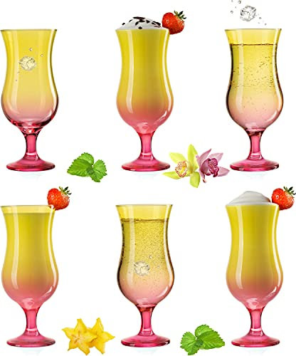 PLATINUX Cocktailgläser Gelb-Rosa Set 6 Stück Bunt 400ml (max. 470ml) Longdrinkgläser Partygläser Hurricanegläser Groß