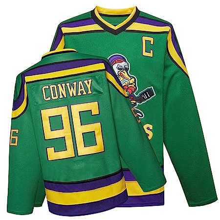 Mighty Ducks Jersey Movie Eishockey Trikot S-XXL Charlie Conway #96 Adam Banks #99 90S Hip Hop Kleidung für Party, #96 Grün, XX-Large
