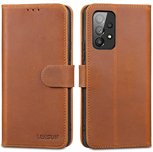 LENSUN Echtleder Hülle für Samsung Galaxy A53, Handyhülle [Echtes Leder][Kartenfach][RFID Schutz] Handytasche Lederhülle für Samsung Galaxy A53 5G - Vintage Braun