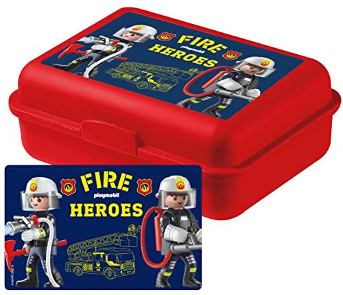United Labels Playmobil Brotdose für Kinder - City Action Feuerwehr Lunchbox Butterbrotdose mit Trennwand Rot