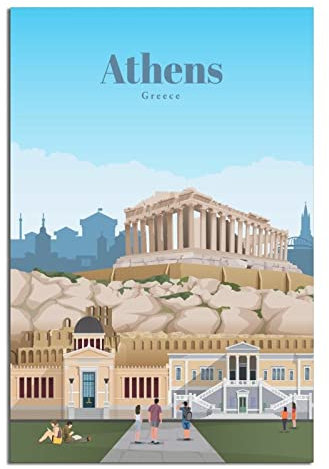 CRONDUS Vintage Griechenland Athen Reiseposter Leinwand Wandkunst Poster Dekor Malerei Poster