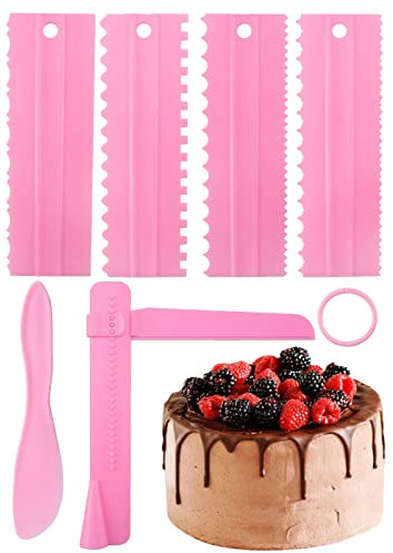 Cake Scraper Set,6PCS Cake Edge Scraper Cutters with Adjustable Cake Icing Smoother,Cream Scraper Cake Decorating Comb for Cake Cream Baking