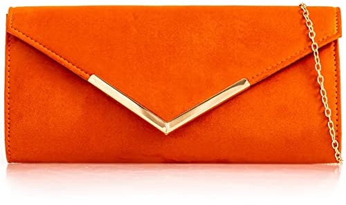 UShopUK Pochette in pelle scamosciata, tinta unita, da sposa, ballo di fine anno, matrimonio, serata,, Arancione, medium