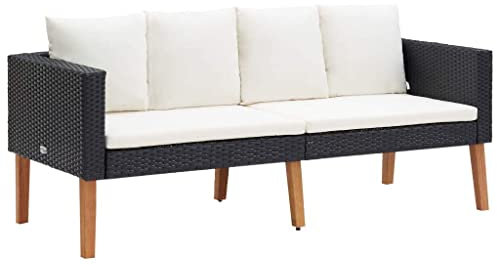 KOIECETA Gartensofa 2-Sitzer mit Auflagen Zweisitzer Sofa Lounge Gartenbank Gartenmöbel Sitzgruppe Garten Garnitur Poly Rattan Schwarz