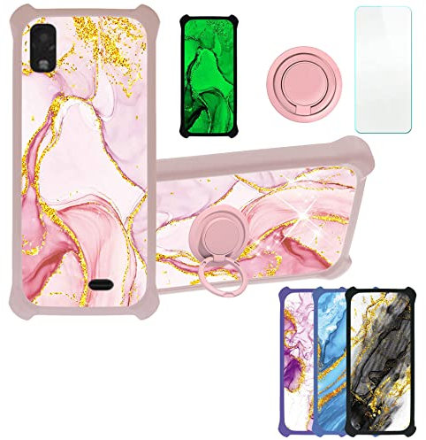 Aroepurt Coque pour QILIVE Smartphone Q10 5 Pouces Coque Compatible avec QILIVE Smartphone Q10 5 Pouces Coque Étui [avec Trempé 9H Protection D'écran] Case Support de Bague PC + Silicone JSF-FDL