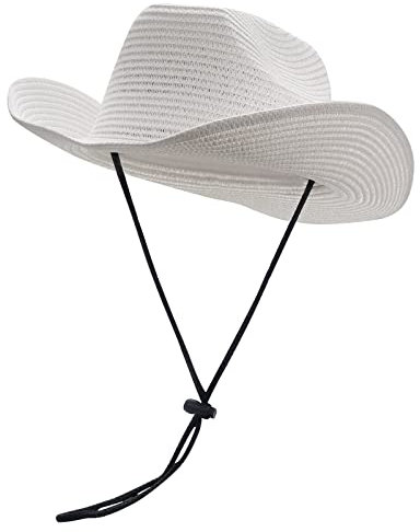 CLAPE Outdoor Cowboy Strohhut Westernhut Stroh Panama Hut UV Schutz Sonnenhut Breiter Krempe Sommerhut Fischerhut mit Kinnriemen