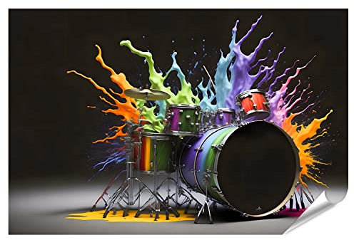 islandburner XXL Bild Poster Buntes Schlagzeug mit Farbspritzern Premium Bilder Fotodruck