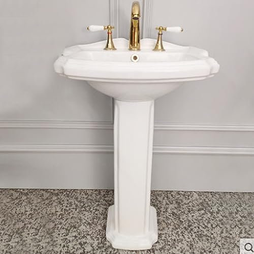 VSMOX Lavelli con Piedistallo for Bagni 35,4 Pollici, Lavabo con Piedistallo for Bagno in Porcellana Biscotto Largo, Fori for Rubinetto Diffusi