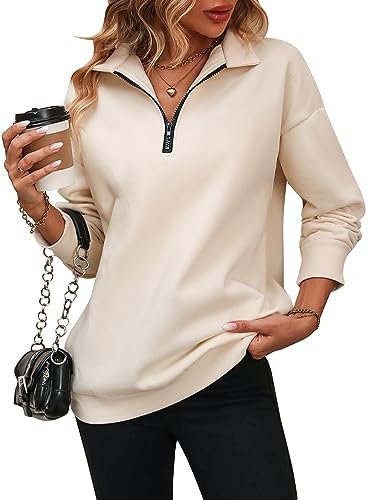 LEKOPUR Half Zip Sweatshirt Damen Pullover Herbst Winter Rollkragenpullover Y2k Hoodie Sweatshirt ohne Kapuze,Langarm Shirts Oberteile Pulli Tops