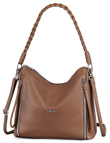 BAIGIO Handtasche Damen Umhängetasche PU-Leder Hobo Shopper Tasche Mittelgroß Frauen Schultertasche Crossbody Tote Bag Henkeltasche Damentasche Tragetasche mit Reißverschluss & Fächern, Braun