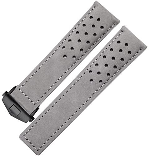 KiLoom Uhrenarmband mit Faltschließe, echtes Lederarmband für Tag Heuer-Uhr, 20 mm, 22 mm, grau, schwarz, braun, Rindslederband