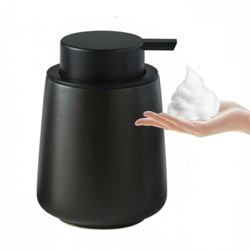 XUDREZ Seifenspender küche Schaumseifenspender, Keramik 380ml Nachfüllbarer Spülmittelspender, Soap Dispenser Seifenschaumspender Pumpflasche für Shampoo, Handseife，Duschgel (A-Black)