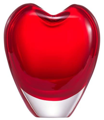Luxury Lane Jarrón de cristal soplado a mano en forma de corazón rojo para decoración de centro de mesa de 7 pulgadas de alto
