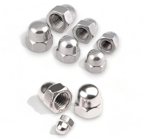 Silver Stainless Steel Dome Nuts (6 Pack) - M3 M4 M5 M6 M8 M10 Hex Acorn Head Nuts for Screws Bolts Fasteners, Rust-Resistant Hardware, Ideal for DIY Home Improvement Outdoor Projects (M6)