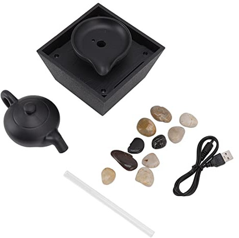 Fuente de mesa para interiores con tetera flotante, tetera flotante, fuente de agua, adorno USB de 5 V, fuente de alimentación de batería, decoración de cascada de mesa con luces LED