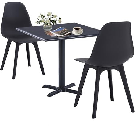 Mingone Esstisch mit 2 Stühlen Essgruppe Set Küchentisch Kleine Kunststoff Holz Tisch und Stuhl Tisch 60cm für Esszimmer Terrassen Garten Camping