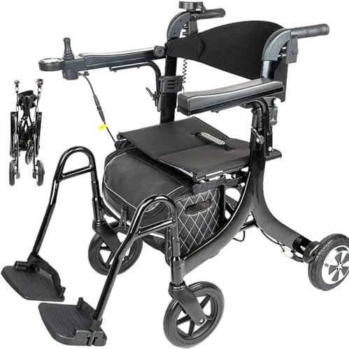 5 in 1 Faltbarer Rollator für Senioren - Elektrisch Faltbar, Trolley mit Sitz, Tragbare Medizinische Gehhilfe, Elektrorollator