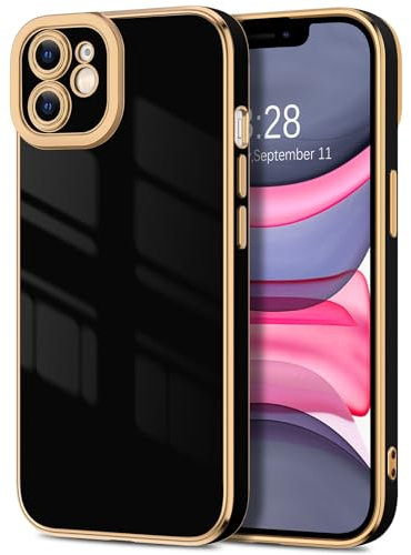 Hython for iPhone 11 Case, Luxury Plating Rose Gold Edge, Cute Slim Soft TPU Bumper Cover Full Camera Protection Shockproof Protective Phone Case for iPhone 11 6.1, Black