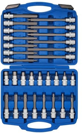 CASOMAN 1/2 Drive Hex Allen Key Bit Socket Set, H5-H19, CR-V, 30Pcs Extra Long Hex Bit Set, Extra Long Internal Hexagon Bit Socket Set