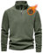 Livonmone Maglione in pile da uomo, caldo, in micropile, mezza zip, per autunno e inverno, verde militare, S