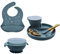 Vaisselle Bebe, assiette bebe, assiette ventouse bébé, Lot de 8 pièces Vaisselle Repas Bébé en silicone, Jouet de dentition OFFERT, sans BPA, Compatible Micro-onde, Lave-vaisselle(Bleu navette)
