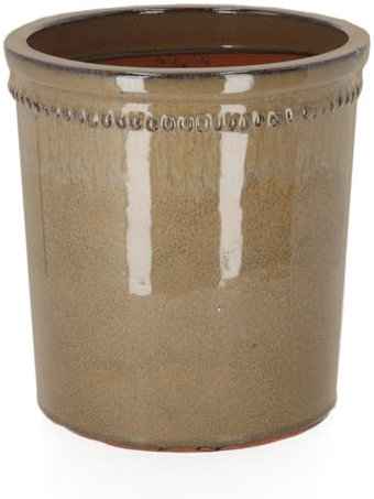 Esschert's Garden Pot De Fleur Rond en Terre Cuite Verni - Taupe - D 25 X H 25 Cm